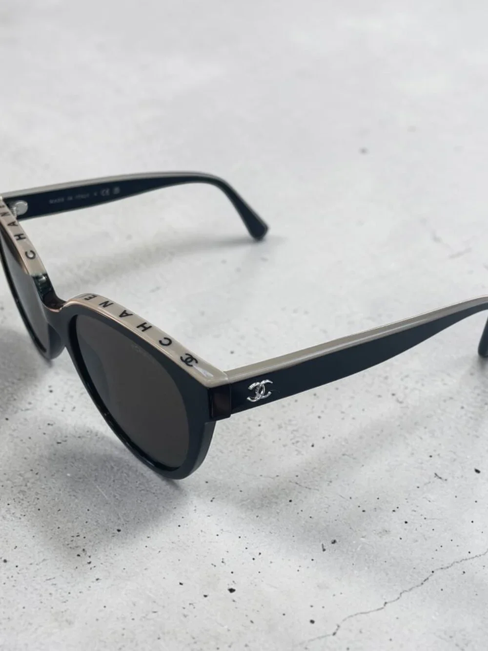 CHANEL Butterfly Sunglasses Black Beige Brown CC Logo